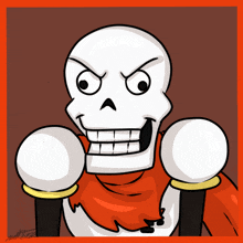 a cartoon drawing of a skeleton with an angry face