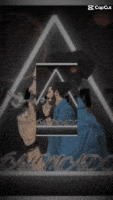 a picture of a man with a beard and a beanie is surrounded by a triangle and the word capcut