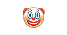 a smiling clown with blue eyes and red hair