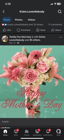 a facebook page for kisha loves nobody shows a picture of flowers