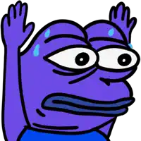 a cartoon of a purple frog with blue eyes and a blue shirt