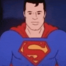 a cartoon of a man in a superman costume with a red and yellow s on his chest .