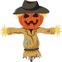 an illustration of a scarecrow with a pumpkin on its head