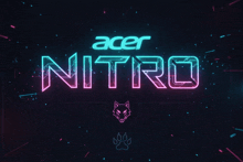 a neon sign for acer nitro with a wolf on it
