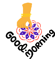 an illustration of a hand holding a flower and the words good morning