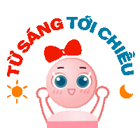 a pink cartoon character with a red bow and the words tu sang toi cheu surrounding it