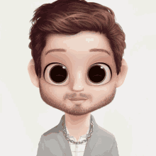 a cartoon drawing of a man with a beard and big eyes