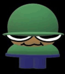 a cartoon character wearing a green helmet and glasses .