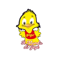 a cartoon duck is wearing a red shirt that says " gege "