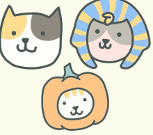 a cat , a pharaoh , and a pumpkin with a cat face in it .