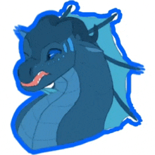 a drawing of a blue dragon with a pink tongue sticking out