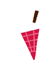 a red ice cream cone with a brown stick sticking out of it on a white background