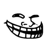 a black and white drawing of a troll face with a big smile