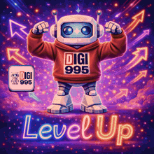 an illustration of a robot wearing a red digi 995 sweatshirt