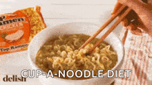 a person is eating ramen noodles with chopsticks from a bowl .