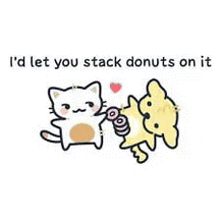a cat and a dog are holding a donut and a heart .