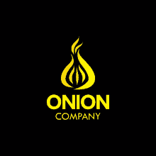 a yellow logo for onion company with a black background