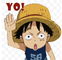 luffy from one piece is wearing a straw hat and a shirt with the number 56 on it
