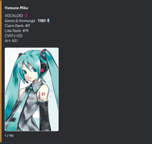 a picture of hatsune miku is displayed on a dark background