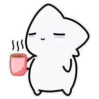 a cartoon cat is holding a cup of coffee with steam coming out of it 's mouth .
