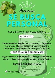 a green poster that says atencion se busca personal on it