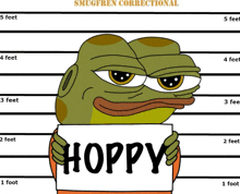 a frog is holding a sign that says hoppy on it