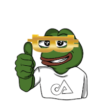 a cartoon frog wearing a white shirt and a gold mask is giving a thumbs up .