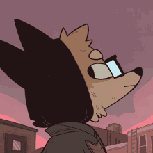 a cartoon of a dog wearing glasses looking up at the sky