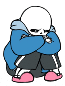 a drawing of a skeleton hugging his knees