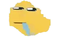 a yellow cartoon face with a blue tear coming out of its mouth .