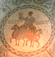 a painting of a man riding a horse in a circle