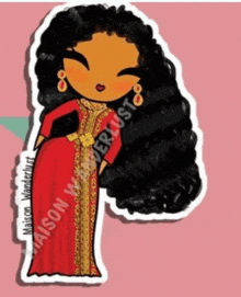 a sticker of a woman in a red dress