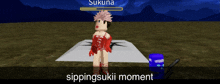 a video game character named sukuna is standing on a white mat