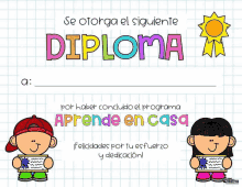 a boy and a girl are holding a diploma on a piece of paper .