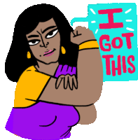 a cartoon of a woman holding up a sign that says i got this