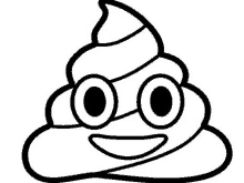 a black and white drawing of a pile of poop with a face .