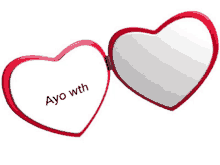 two red heart shaped mirrors with the words ayo wth written on them