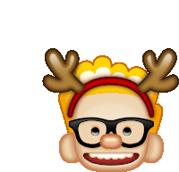 a cartoon character wearing glasses and a headband with reindeer antlers