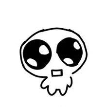 a black and white drawing of a cartoon skull with big eyes .