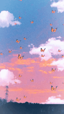 a painting of butterflies flying in the sky