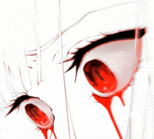 a close up of a person 's eye with blood dripping from it