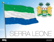 sierra leone flag and coat of arms on a blue sky background