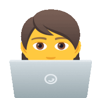 a cartoon illustration of a person using a laptop