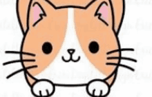 a cartoon drawing of a cat 's face with a pink ear .