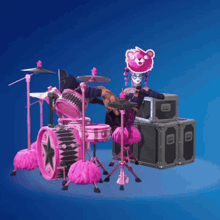 a girl with a skull mask playing drums