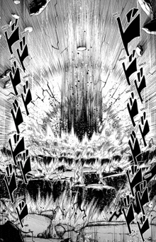 a black and white drawing of a explosion in a manga .