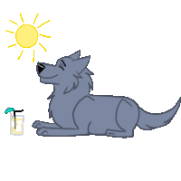 a cartoon drawing of a wolf laying down next to a glass of lemonade