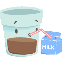 a cartoon drawing of a cup of coffee and a carton of milk