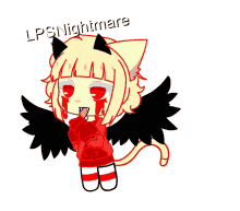 a drawing of a girl with black wings and the words lps nightmare on the bottom