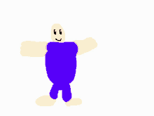 a cartoon character with a purple shirt and purple pants is standing with his arms outstretched